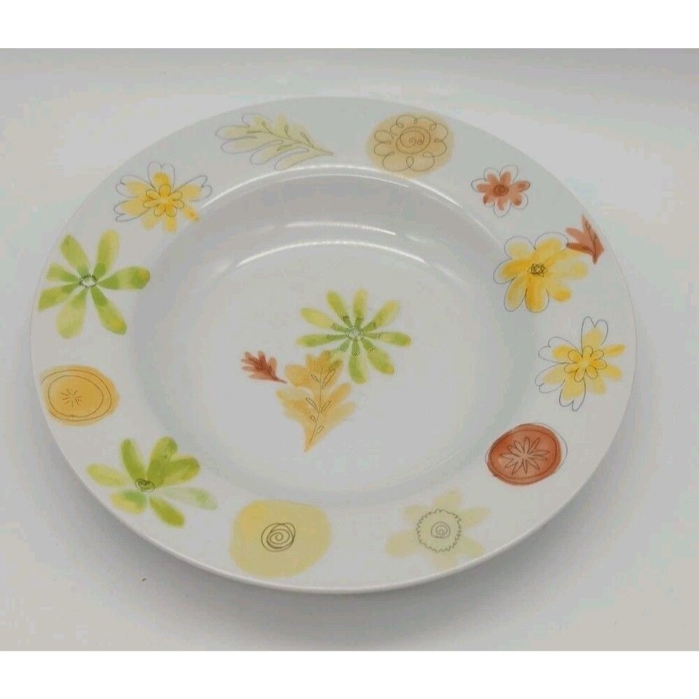 Crate & Barrel Fall Floral Rimmed Soup Bowl Replacement Green Yellow Brown